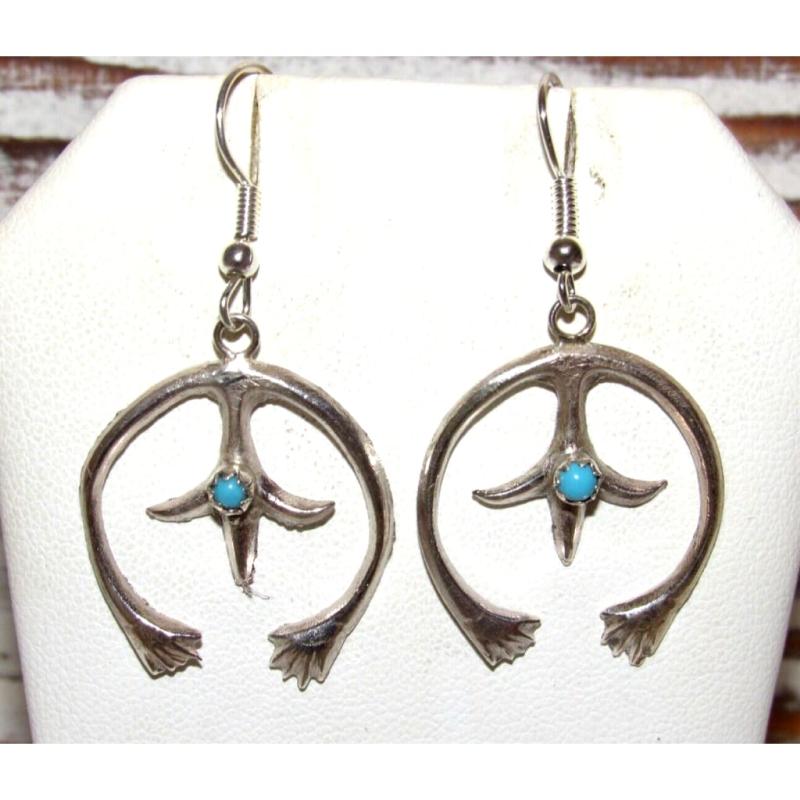 Navajo Naja Earrings Sterling Silver Turquoise Native American Sand Cast (1 of 4)