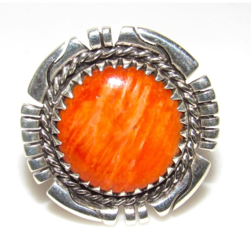 Navajo Orange Spiny Ring Size 7 Adjustable Sterling Silver R Platero (1 of 6)