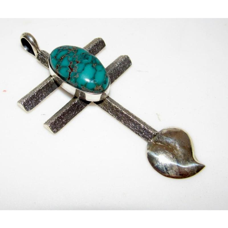 Navajo Number 8 Turquoise Dragonfly Cross Pendant Tufa Cast Sterling K. Yazzie (1 of 5)