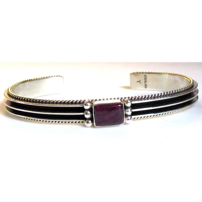 Navajo Purple Spiny Oyster Stacker Cuff Bracelet Sterling Silver Native D Yazzie (1 of 5)