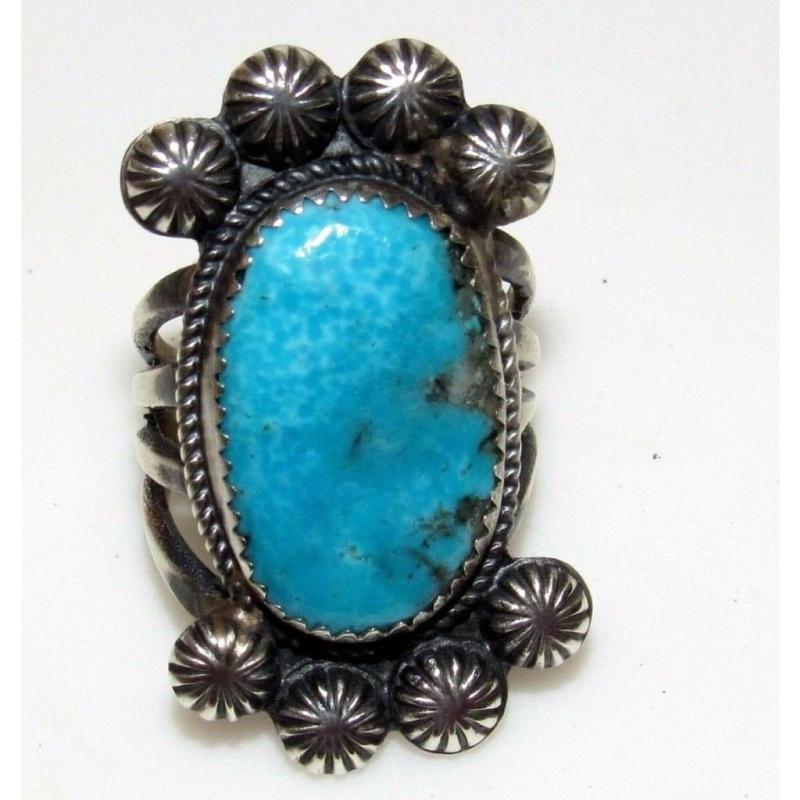 Navajo Kingman Turquoise Ring Size 7 Sterling Silver Native American Signed (1 of 6)