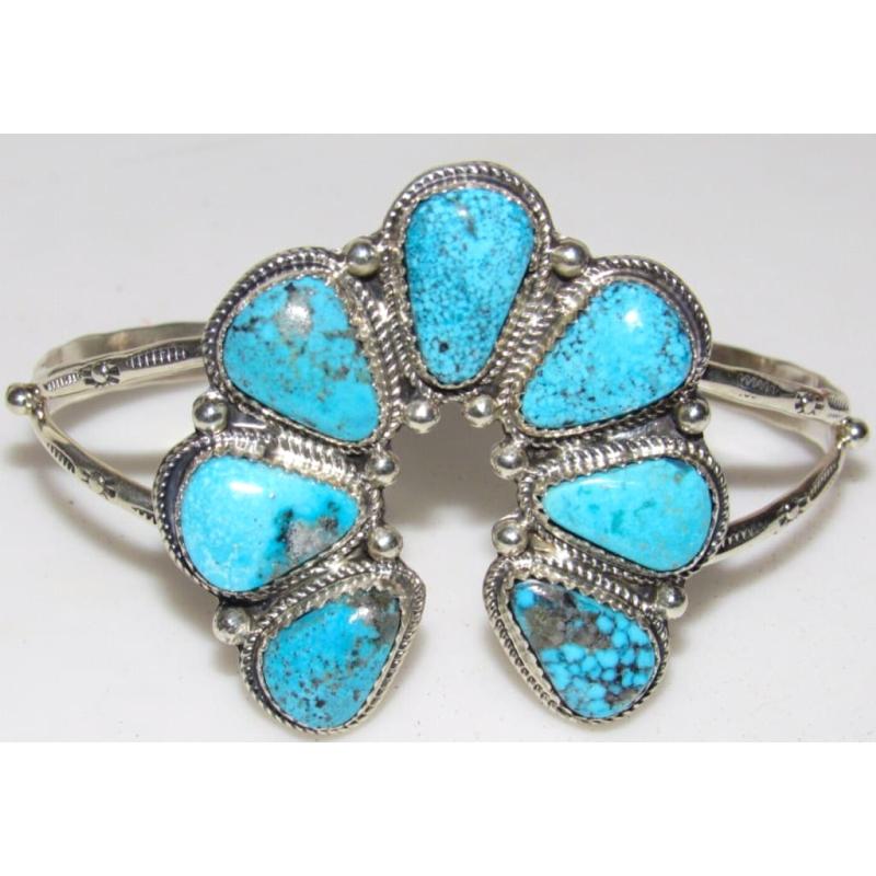 Navajo Number 8 Turquoise Naja Cuff Bracelet Statement Native American (1 of 6)