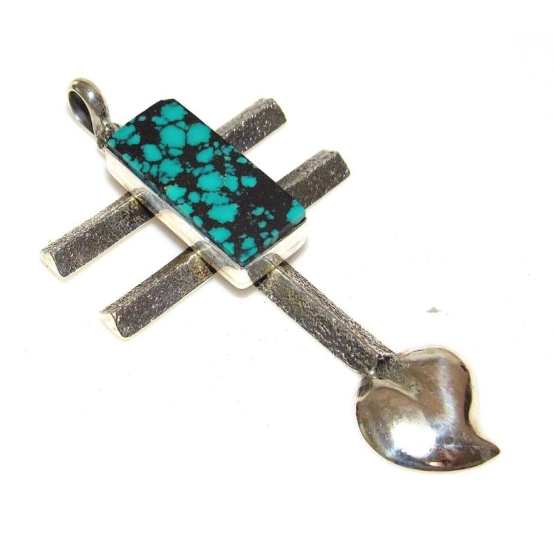 Navajo TUFA CAST Sterling Dragonfly Cross Pendant Turquoise Native K. Yazzie (1 of 3)