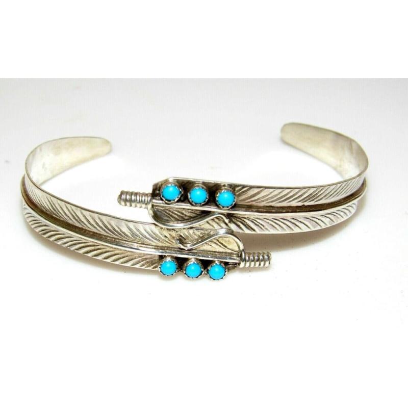 Navajo Sterling Feather Turquoise Bracelet Silver Native American B. Begay Spiritual Jewelry (1 of 5)