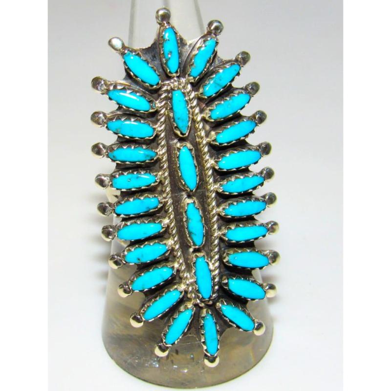 Navajo Statement Turquoise Cluster Ring Sz 7 Sterling Native American R. Nez (1 of 4)