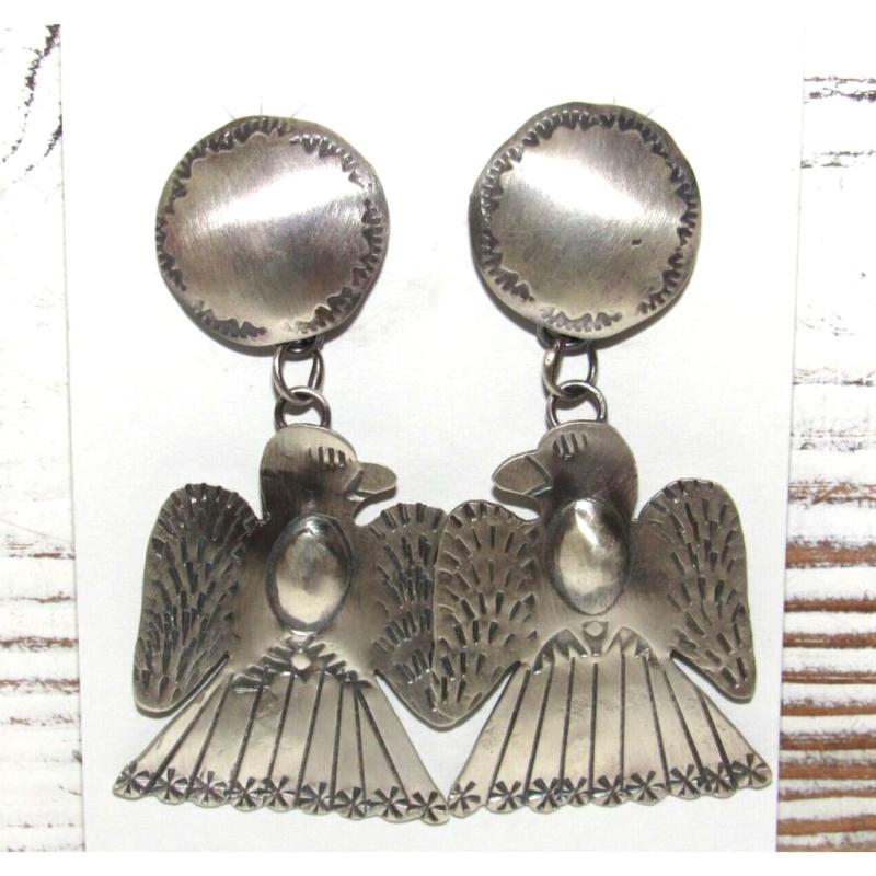 Navajo Thunderbird Dangle Earrings Sterling Silver T. Yazzie Native American (1 of 4)