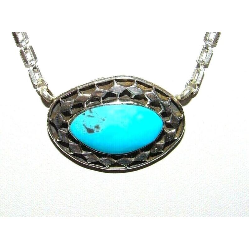 Navajo Turquoise Bar Necklace Sterling Kingman Turquoise Native American Signed (1 of 5)
