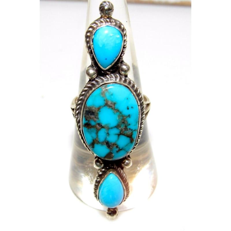 Navajo Turquoise Cluster Ring Size 8 Sterling Silver Native American Signed (1 of 6)