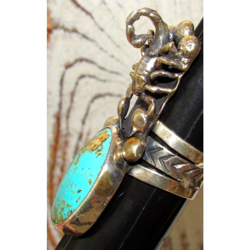 Scorpion Ring Sz 9 Native American Sterling Silver Royston Turquoise Signed (1 of 9)