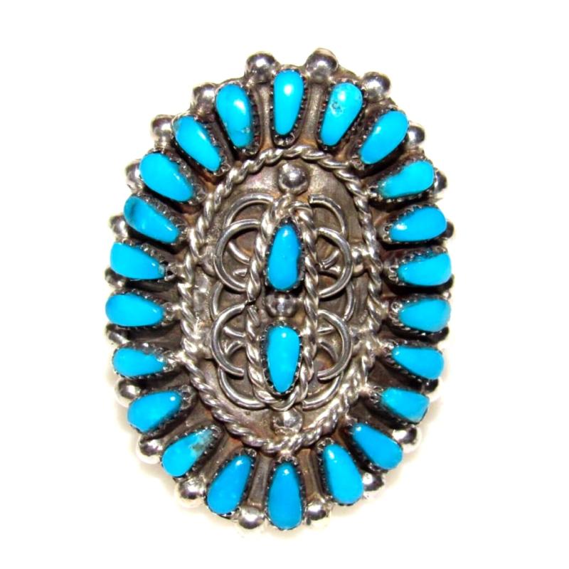 Zuni Turquoise Cluster Ring Sz 7 Sterling Silver Native American M. Dishta (1 of 5)
