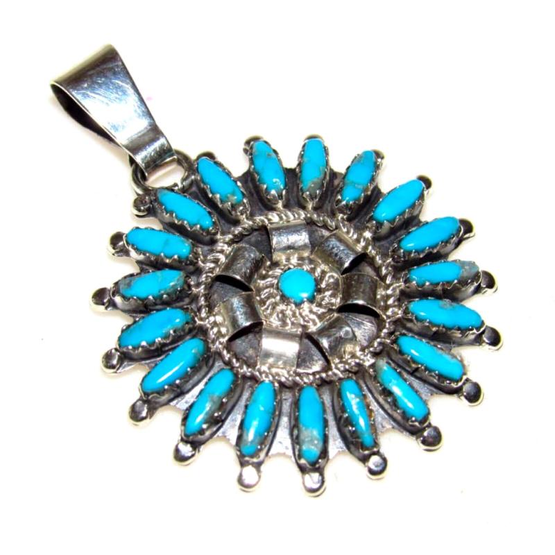 Navajo Kingman Turquoise Cluster Pendant Sterling Silver Signed Native American (1 of 4)