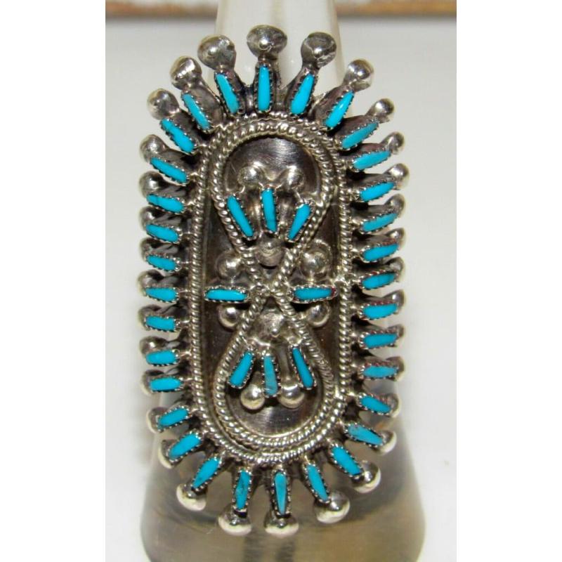 Zuni Turquoise Petit Point Statement Ring Size 6.5 Sterling Silver VS Johnson (1 of 7)