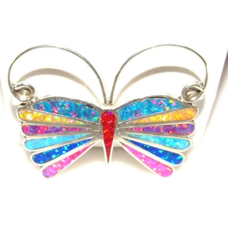 Zuni Opal Inlay Butterfly Pin Pendant Sterling Silver Native American (1 of 5)