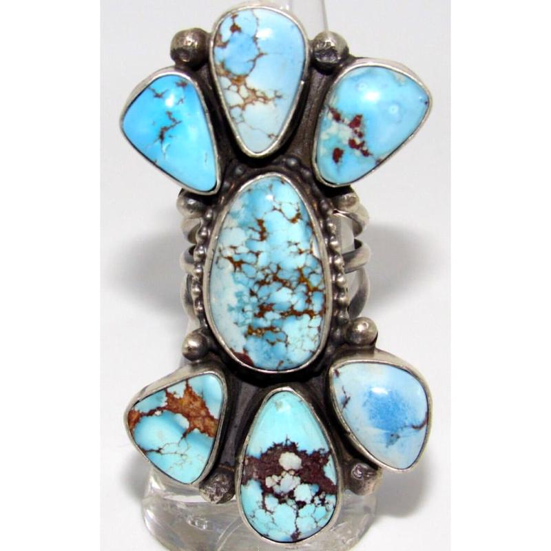 Massive Navajo Golden Hills Turquoise Cluster Ring Sz 6.5 Sterling Silver (1 of 7)