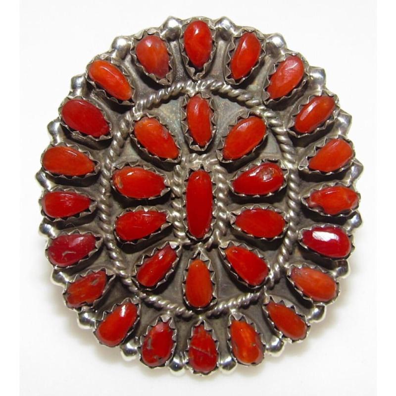 Navajo Mediterranean Coral Cluster Ring Sz 8 Sterling Silver Signed Native (1 of 5)