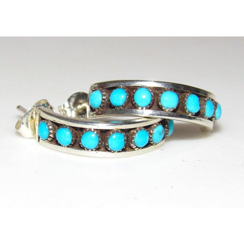 Zuni Snake Eye Turquoise Small Hoop Earrings Sterling Silver (1 of 7)