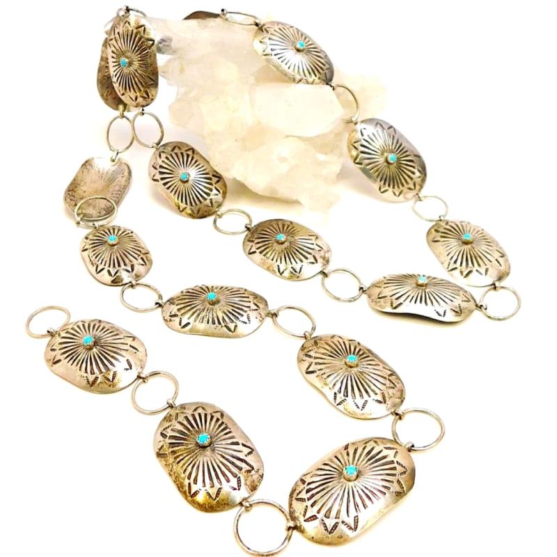 VTG Old Pawn Navajo Sterling Silver Turquoise Concho Belt 36"L 80G Native (1 of 5)