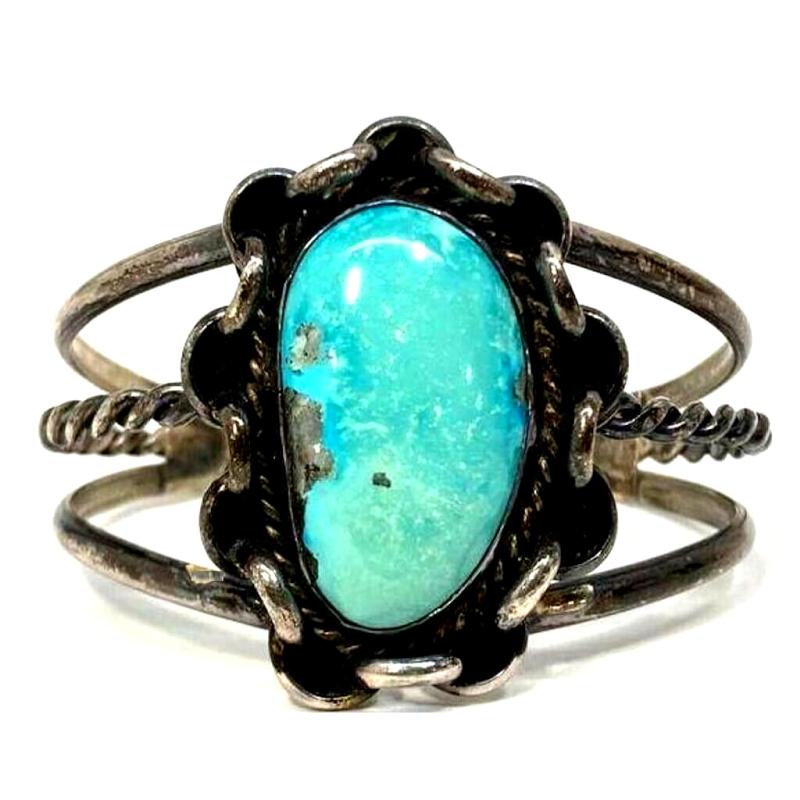VTG Navajo Fox Turquoise Cuff Bracelet Sterling Silver Native American (1 of 7)