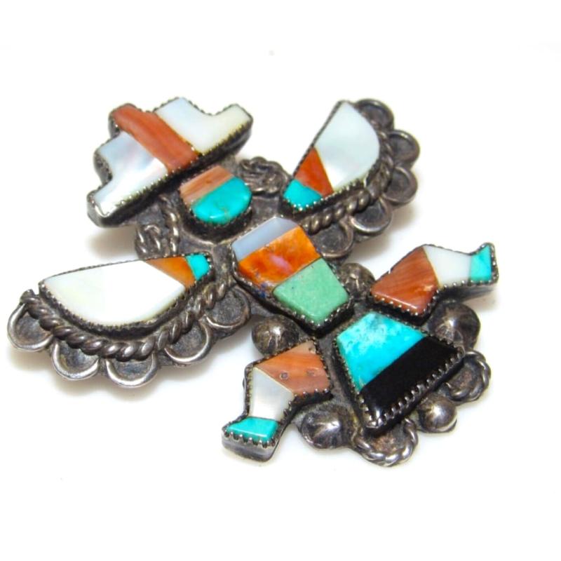 Old Pawn Zuni Knifewing Kachina Pin Brooch Sterling Silver Turquoise Coral MOP (1 of 6)