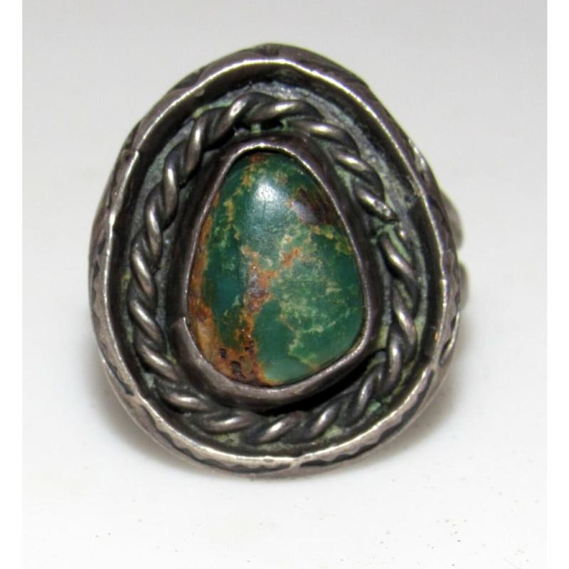 Old Pawn Navajo Cerrillos Turquoise Ring Size 7 Sterling Silver (1 of 5)