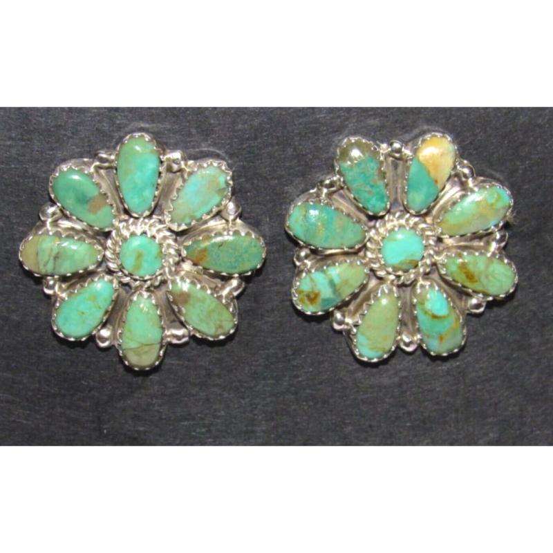 Navajo Turquoise Cluster Earrings Sterling Silver Native American Signed (1 of 4)