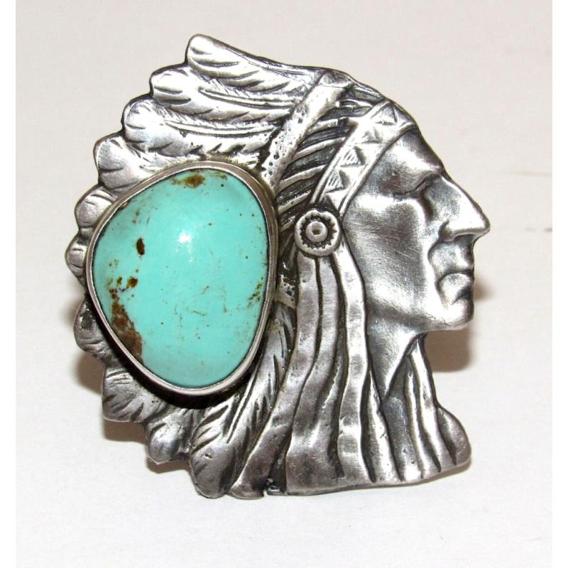 Native American Indian Chief Ring Sz 8 Tufa Cast Sterling Silver Royston Ring (1 of 6)