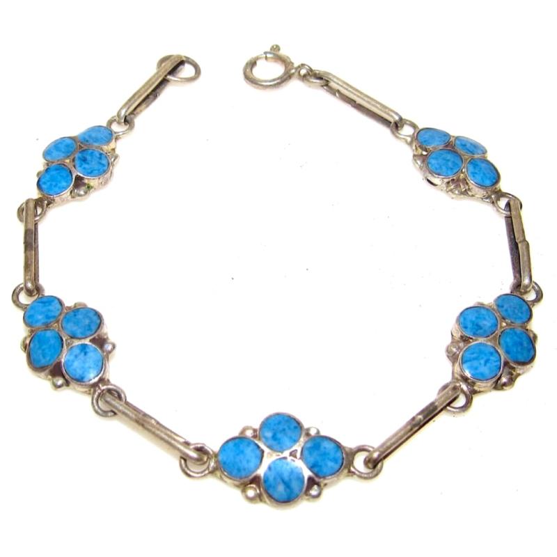 VTG Zuni Dishta Family Lapis Inlay Link Bracelet Sterling Silver (1 of 6)