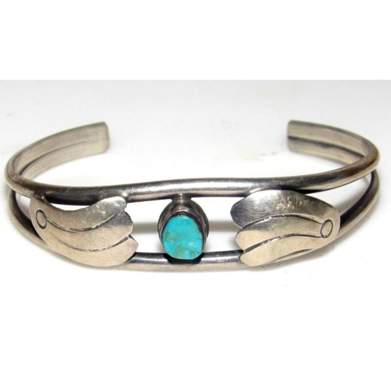 Old Pawn Navajo Cuff Bracelet Sterling Silver Turquoise Stacker Cuff (1 of 7)