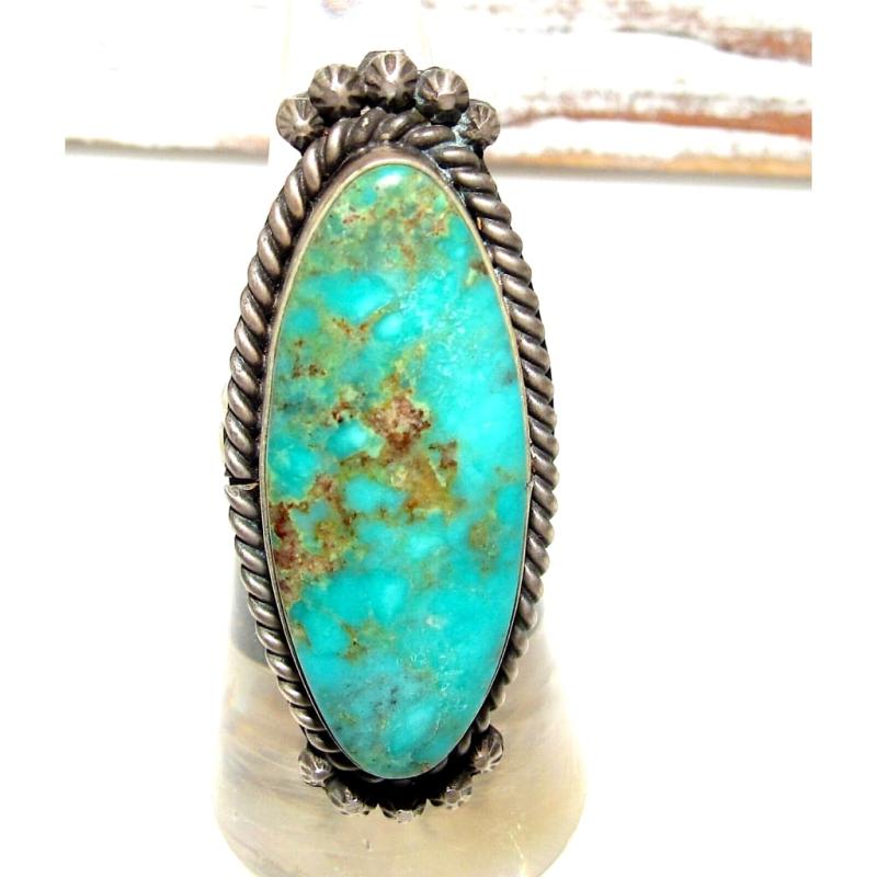 Navajo Thunder Mountain Turquoise Ring Size 6 Sterling Silver S. Skeets (1 of 5)