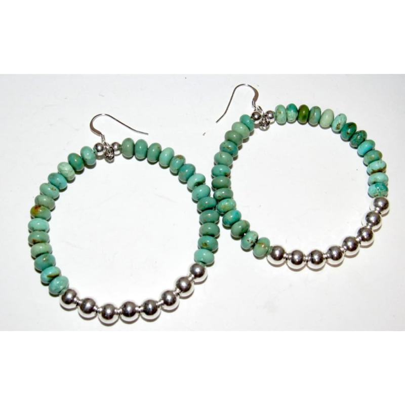 Navajo Turquoise Beaded Earrings Turquoise Sterling Silver Navajo Pearls Beaded Hoop Earrings Native (1 of 3)