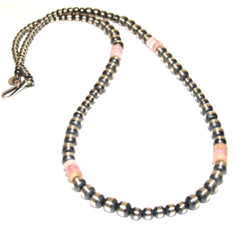 Navajo Pearls Choker Necklace Sterling Silver Pink Shell 18" Foxtail Strung (1 of 7)