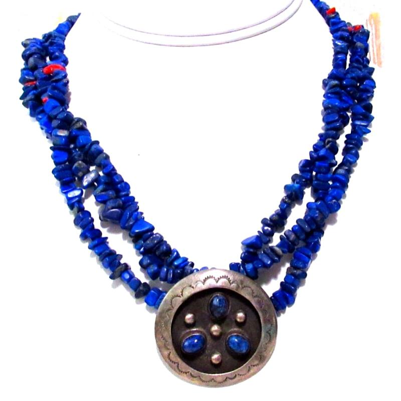 Vtg Zuni Lapis Necklace With Pendant Sterling Silver Raymond Gasper Native