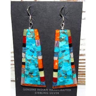 Santo Domingo Turquoise Slab Earrings Sterling Silver V Tortalito (1 of 5)
