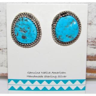 Navajo Kingman Turquoise Stud Earrings Sterling Silver Native American (1 of 3)