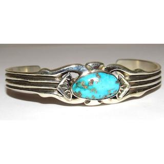 Navajo Kingman Turquoise Stacker Cuff Bracelet Sterling Silver C & W Begay (1 of 7)