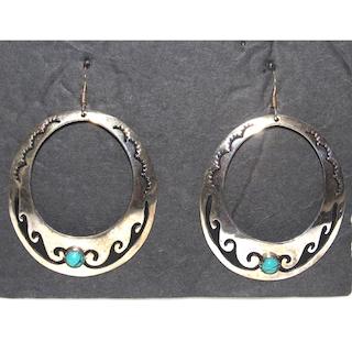 Navajo Tommy Singer Earrings Sterling Silver Turquoise Concho Earrings Signed (1 of 3)