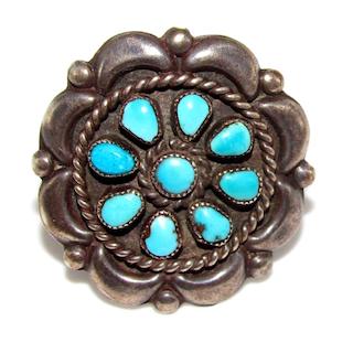 Old Pawn Navajo Kingman Turquoise Cluster Ring Sz 8 Sterling Native Vintage (1 of 5)