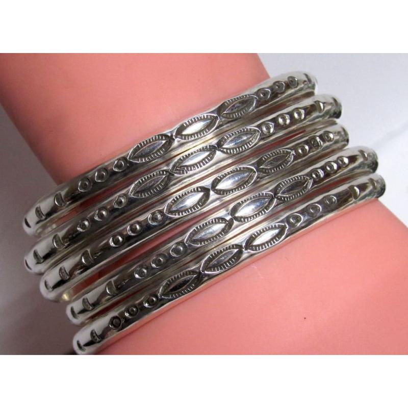 One Navajo Hand Stamped Stacker Cuff Bracelet Native American Signed J. McCray Sterling Silver (1 of 5)