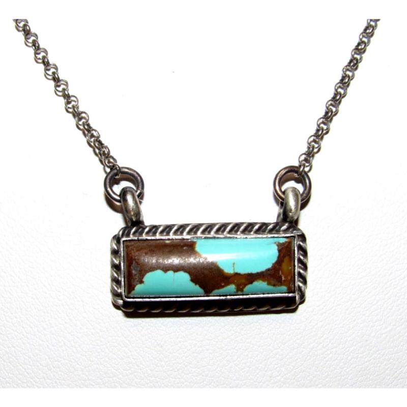 Navajo Number 8 Turquoise Bar Necklace Sterling Silver Native American Signed (1 of 7)