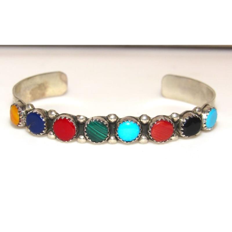 VTG Navajo Multi Color Sterling Silver Stacker Cuff Bracelet Native American (1 of 5)