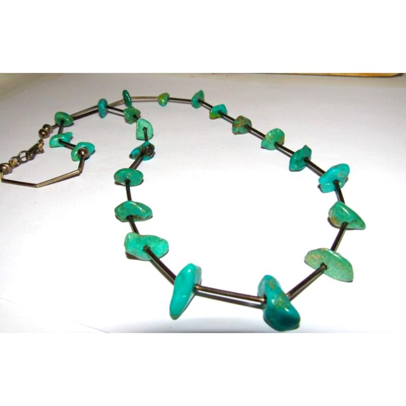 Old Pawn Navajo Kingman Nugget Necklace Liquid Sterling Silver Vintage (1 of 6)