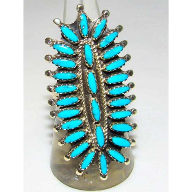 Navajo Statement Turquoise Cluster Ring Sz 8 Sterling Native American R. Nez (1 of 4)
