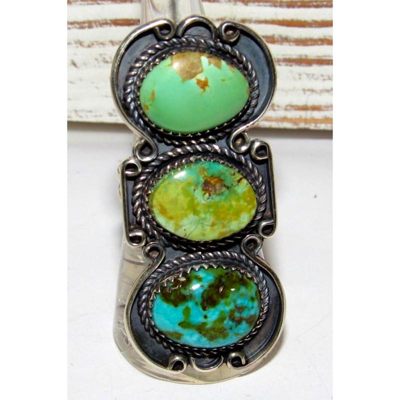 Navajo Royston Turquoise Statement Ring Sz 7 Sterling Silver Signed Native (1 of 9)