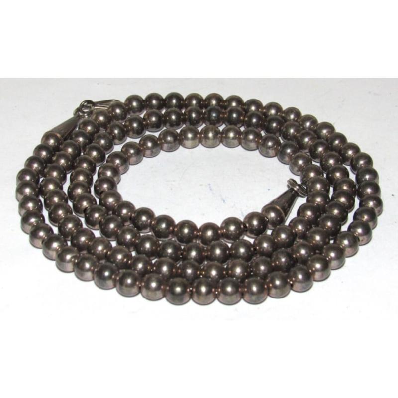 VTG Navajo Pearls Necklace 6mm Beads Sterling Silver 30"L (1 of 5)