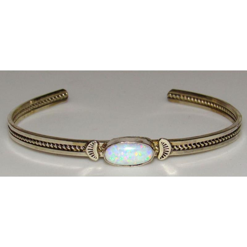 Navajo Opal Bracelet Stacker Sterling Silver Cuff Native American Signed (1 of 5)
