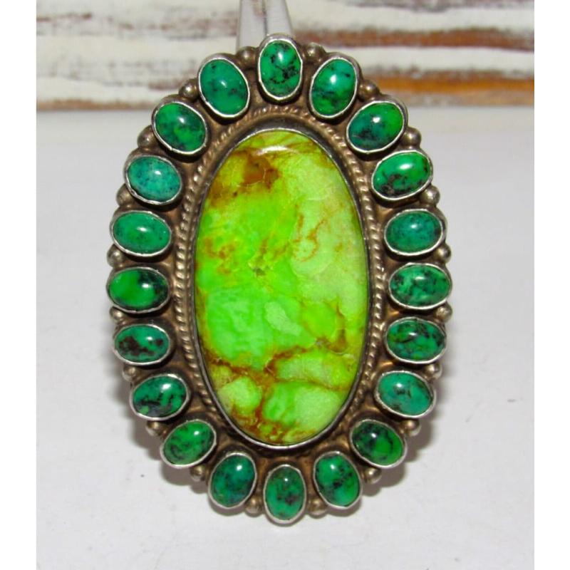 Massive Navajo Emerald Valley & Sonoran Gold Turquoise Ring Sz 8 Anthony Skeets (1 of 7)
