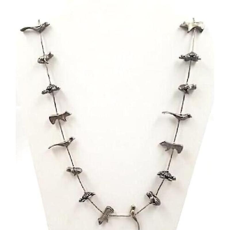 Vintage Zuni Fetish Necklace Sterling Silver Native American 26"L 75G (1 of 7)