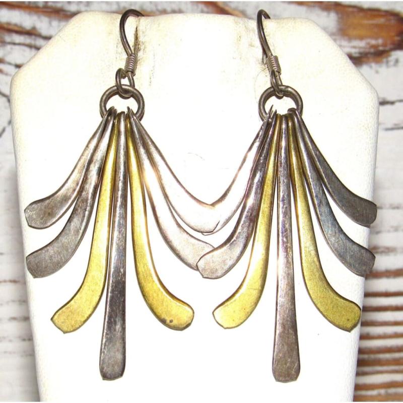 VTG 925 TAXCO Mexico Dangle Earrings Sterling Silver Gold Accents (1 of 4)