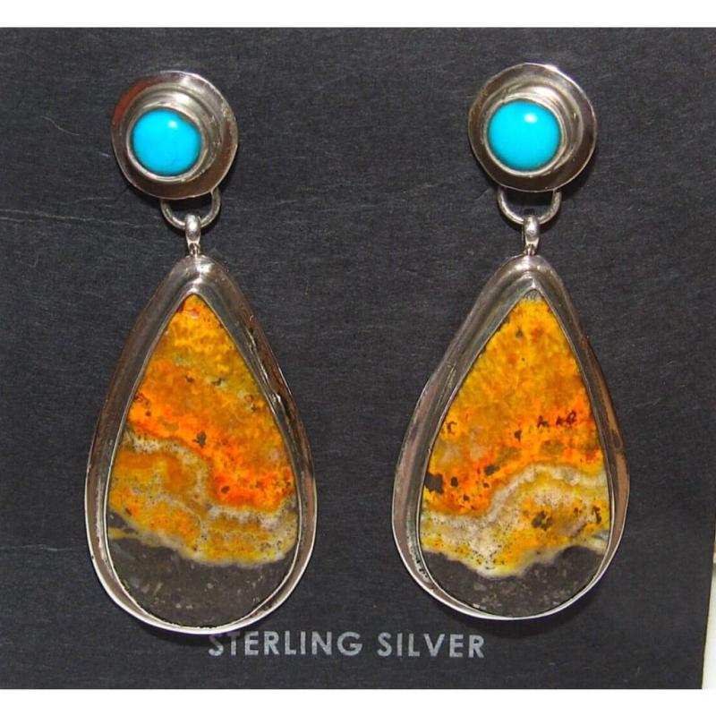 Navajo Bumblebee Jasper Turquoise Dangle Earrings Sterling Geraldine Jones (1 of 5)
