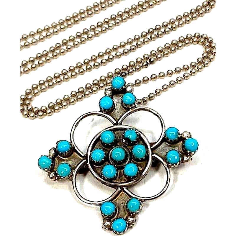 VTG Zuni Snake Eye Turquoise Cross Pendant Necklace Sterling Silver (1 of 4)
